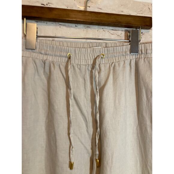 Ellen Tracy Linen Pants Womens Large Tan Relaxed Beachy Lagom Neutral Drawstring - Picture 5 of 16